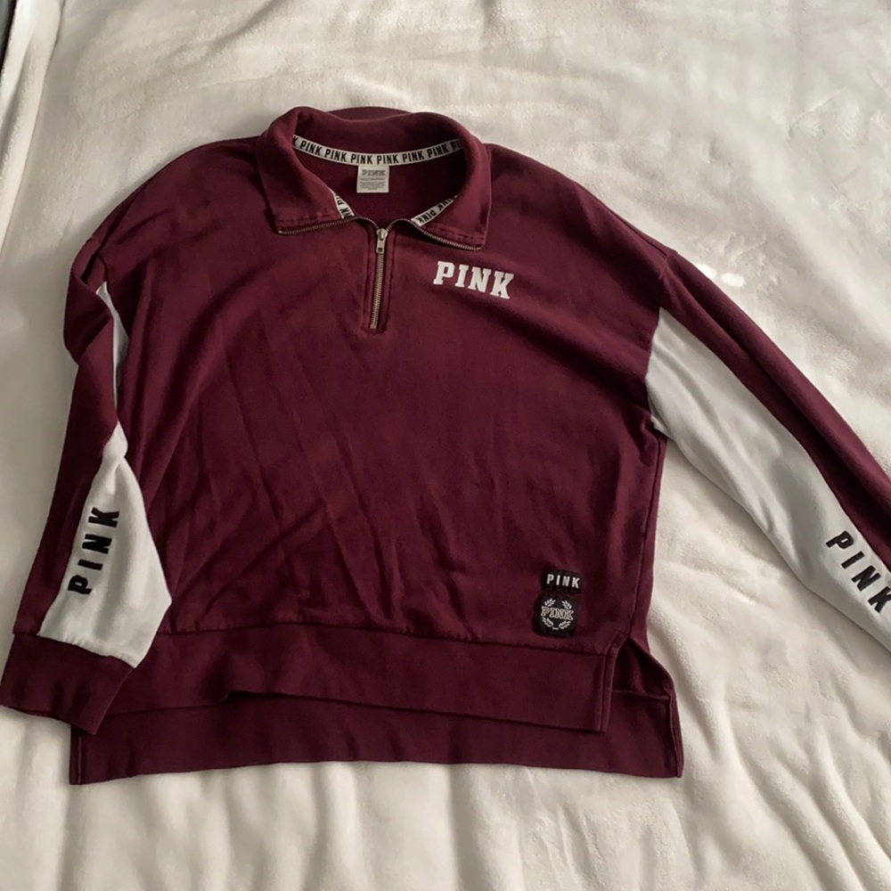 Maroon half-zip VS Pink sweatshirt